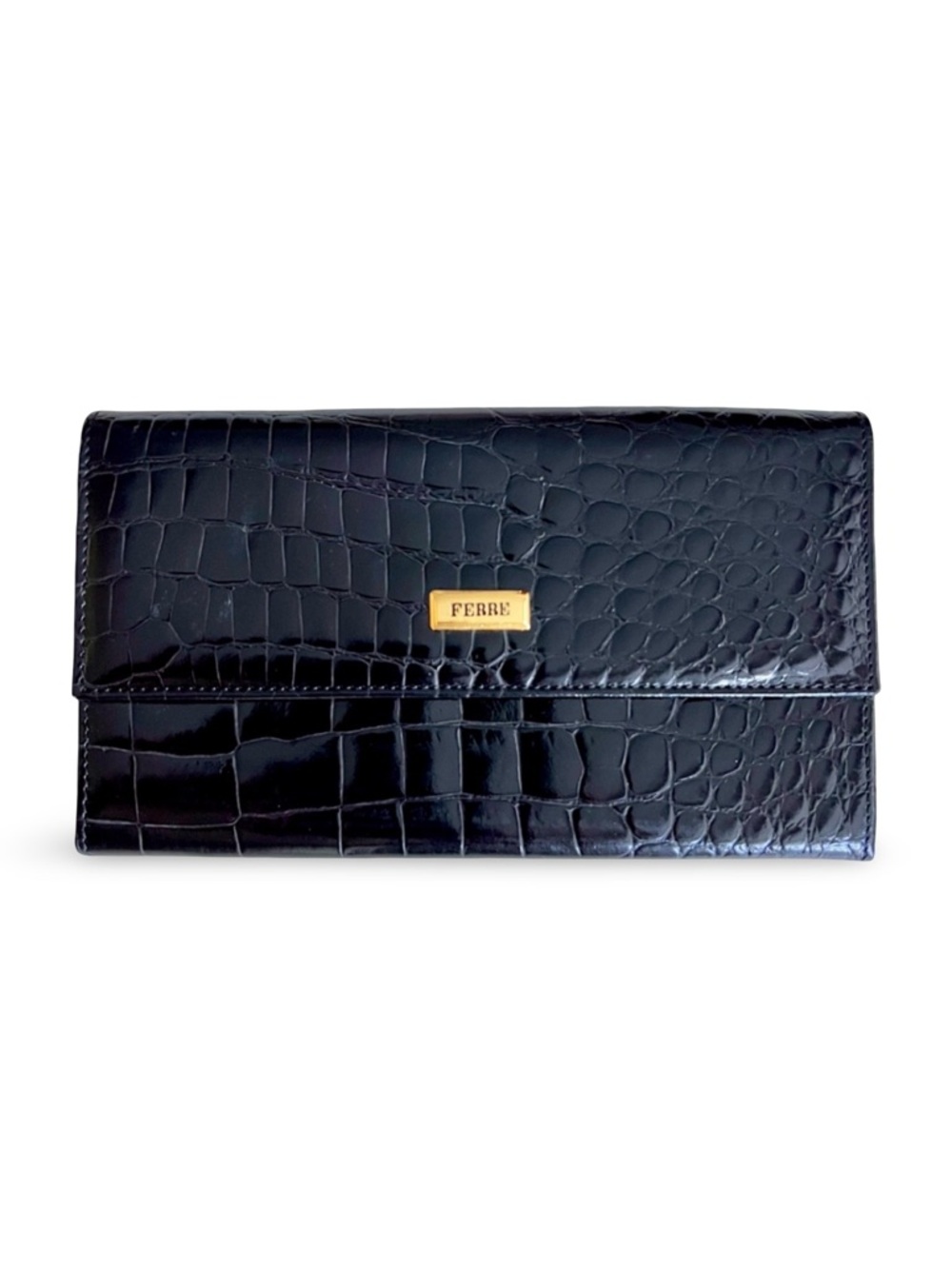 Vintage 80s FERRE Croc leather wallet black made in Italy